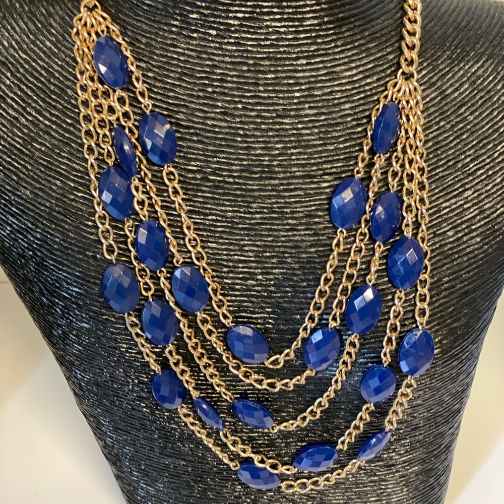 Gold Tone Necklace with Blue Stones